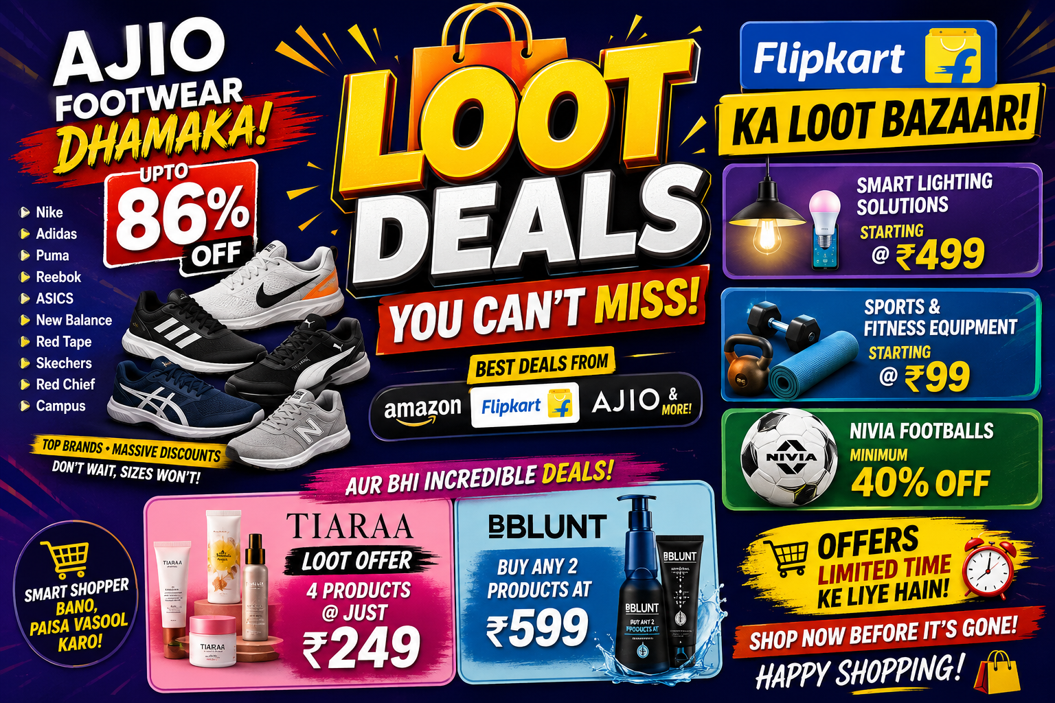AJIO FOOTWEAR LOOT: Upto 86% Off on Nike, Adidas & More! Plus Flipkart Dhamaka!