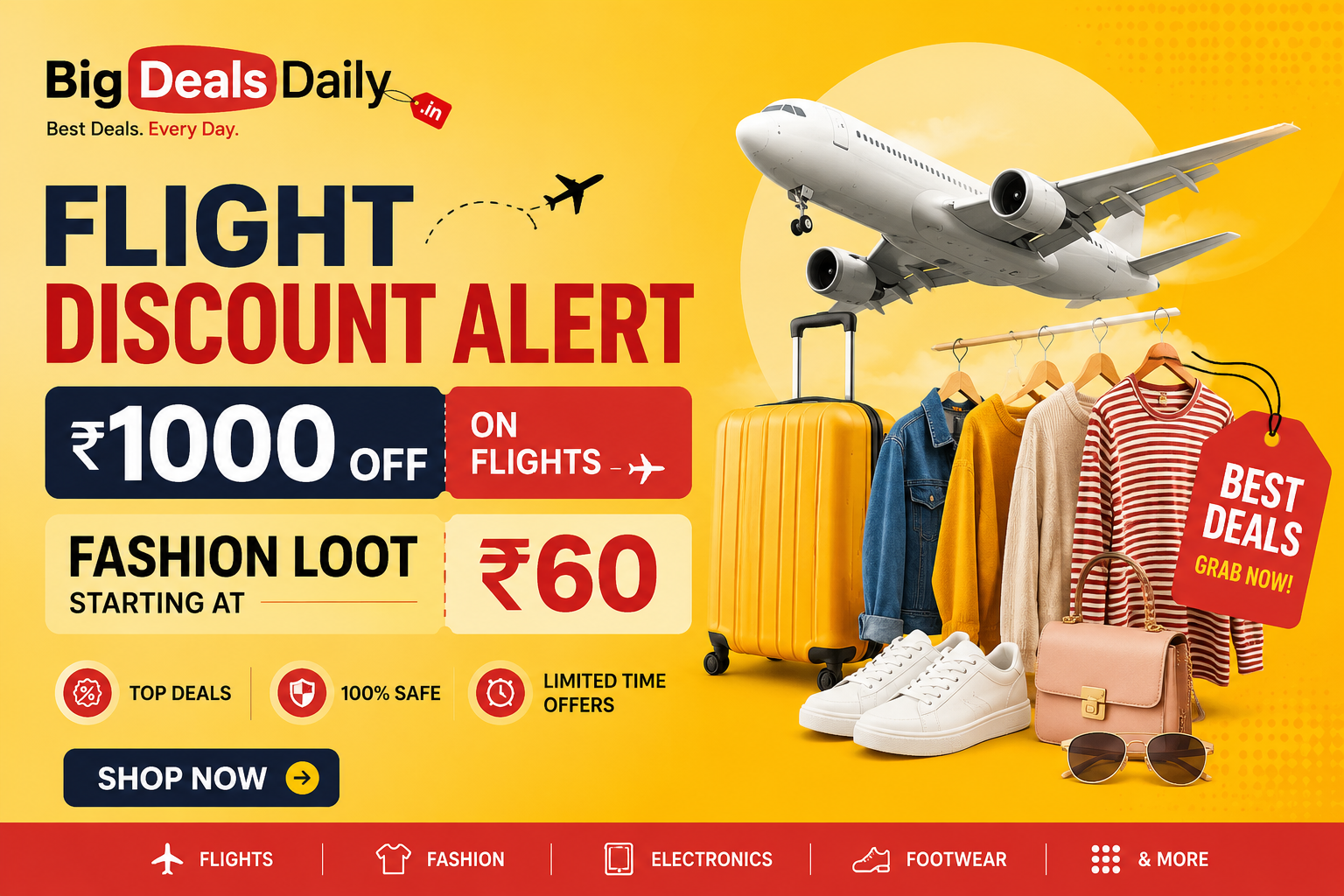 Flight Discount Alert! ₹1000 OFF & Fashion Loot Starting ₹60! 🔥